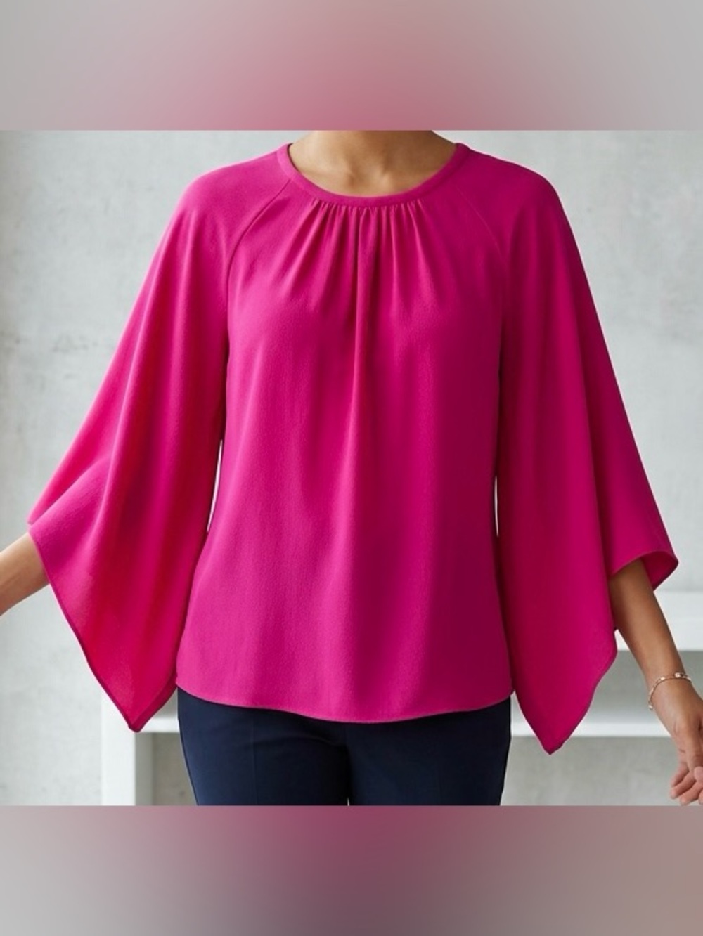 Vince Camuto Fuchsia Draped Bell-Sleeve Blouse